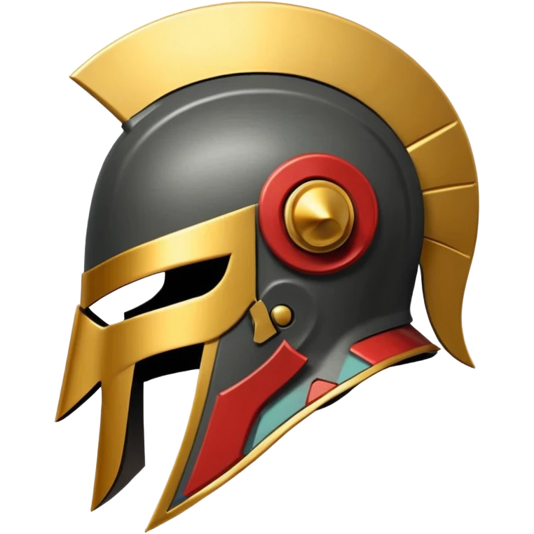 A stylized Trojan helmet emblem shown in side profile, featuring a sleek, angular shape with a crest on top and a face guard extending downward. The helmet is dark gray with subtle metallic shading and a thin gold accent line.  emoji