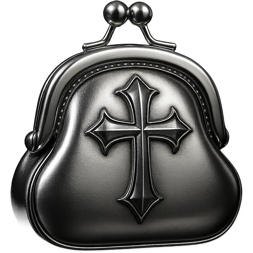 pink and black gothic coin purse, metallic shine, reflective, futuristic gothic details emoji