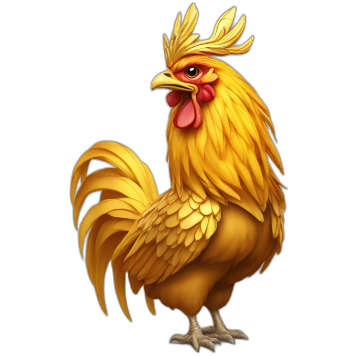 proud and howling golden phoenix rooster with a crown on its head emoji