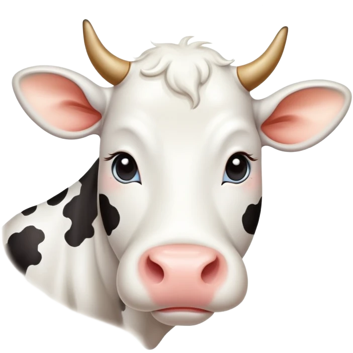 A dreamy cow with stars around it, soft eyes, and flowing milk lines emoji