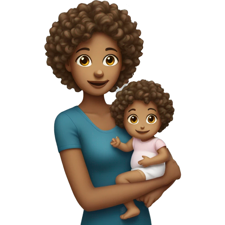 girl with curly hair holding baby  emoji
