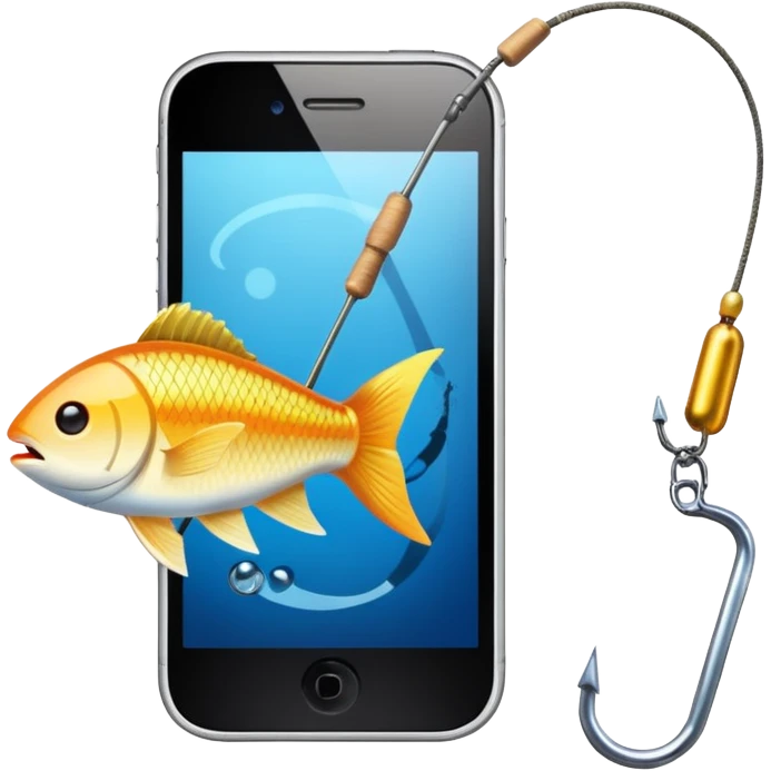 phishing, a new iphone and a hook in front of it emoji
