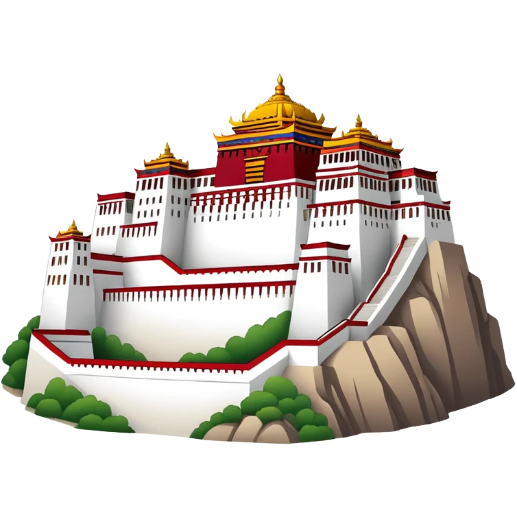 Tibetan Potala Palace Lhasa, simplified emoji style with bold outlines and bright colors, cartoon style white and red palace emoji