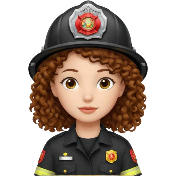 Firefighter girl curly hair with Black uniform emoji
