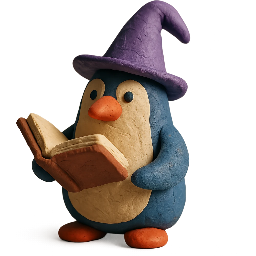 wizard penguin with a spellbook emoji