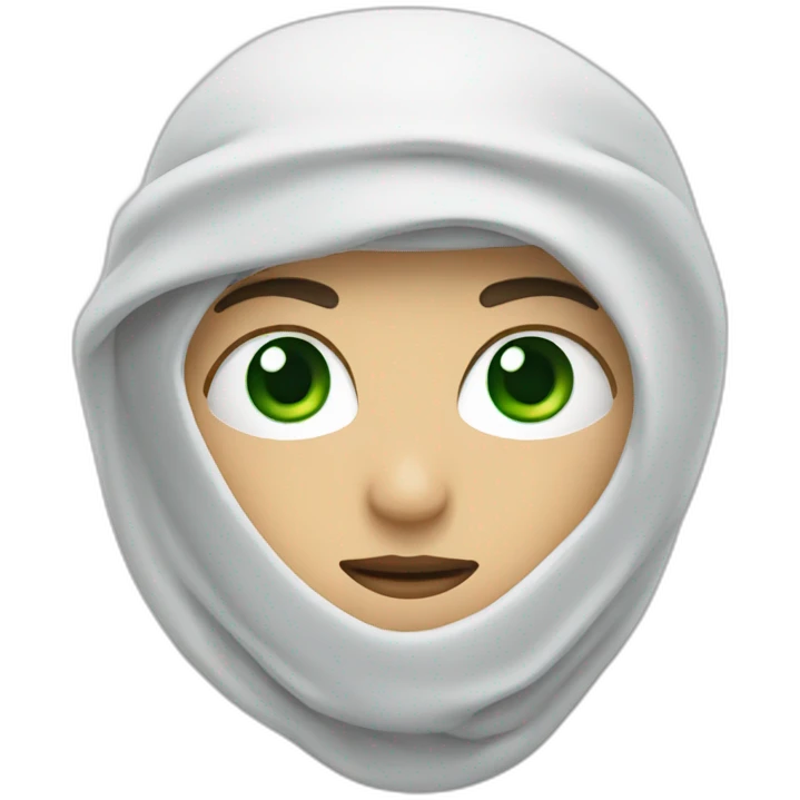 white ninja with a white veil on his head, green eyes emoji
