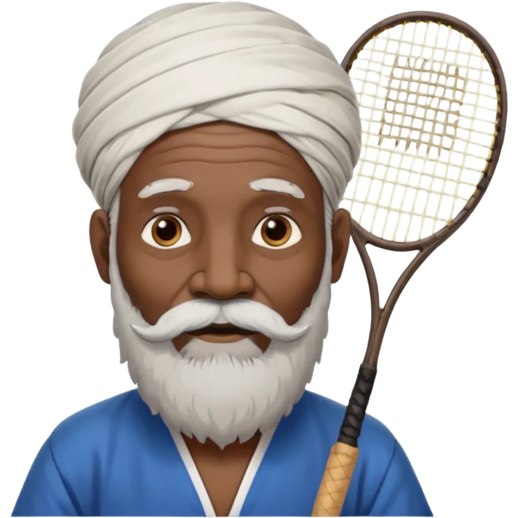 ancient guru india old black man with 1 badminton racket emoji