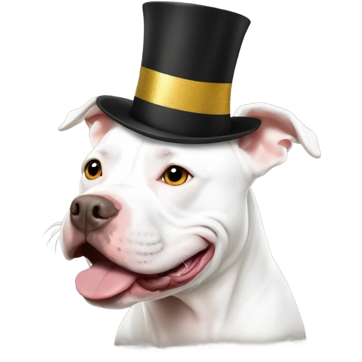 White pitbull wearing a new years hat emoji