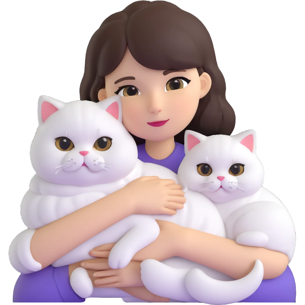 brunette girl snuggling white Persian cat emoji