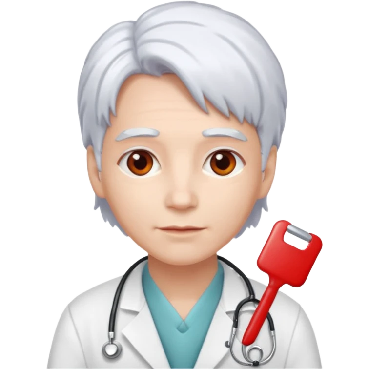 doctor with white hair and red hairclips  emoji