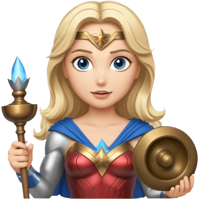 Blonde blue eyes Wonder Woman holding bell and baton  emoji