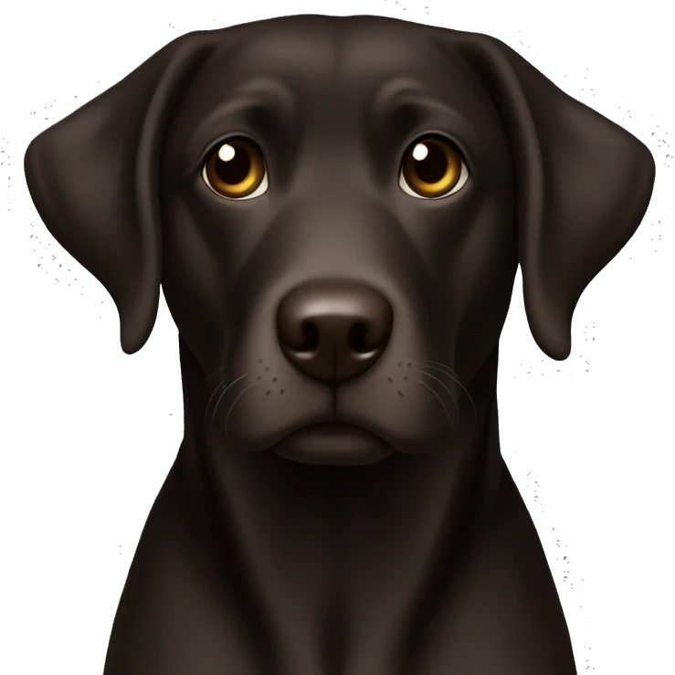 Dark brown lab almost black, a little white hair around the mouth, sitting. Dark brown eyes emoji