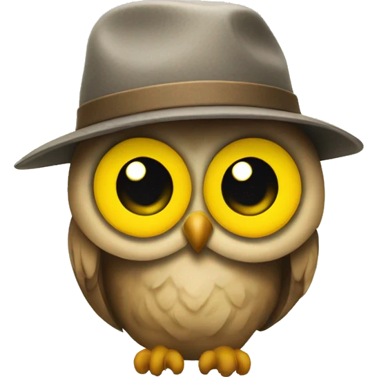 An owl wearing a cap with a yellow owl silhouette on it emoji