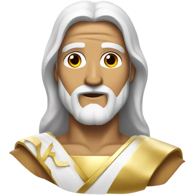 Jesus with eyes of fire and pure white hair and white beard wearing a gold sash emoji