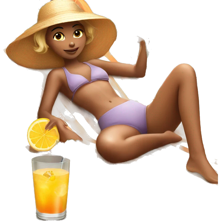 Girl lying on the sun lounger with cocktail in hand emoji