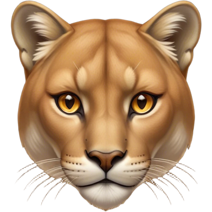 Cinematic Noble Cougar Portrait Emoji, Poised and regal, with a lithe, muscular build and a sleek, tawny Fur with subtle dark accents, deep-set soulful amber eyes, Simplified yet sharp and sophisticated features, highly detailed, glowing with a warm, dignified glow, high shine, intelligent and stealthy, stylized with an air of wild elegance, focused and attentive, soft glowing outline, capturing the essence of a watchful and confident predator, so majestic it feels as though it could silently pounce out of the screen with effortless authority! emoji
