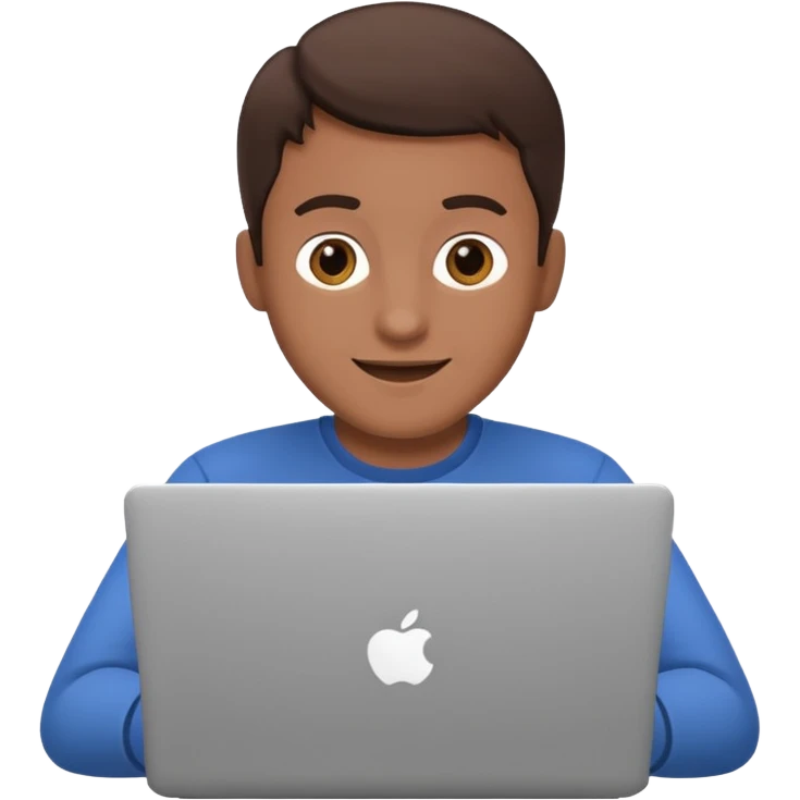 happy man on laptop with brunette skin color emoji