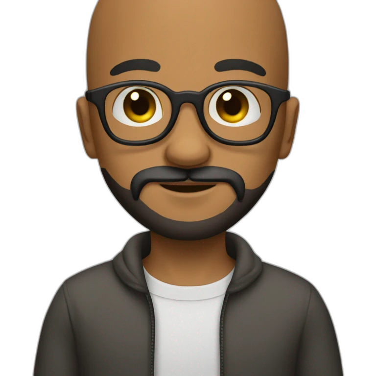 A bald young man with round glasses and a big black beard. emoji