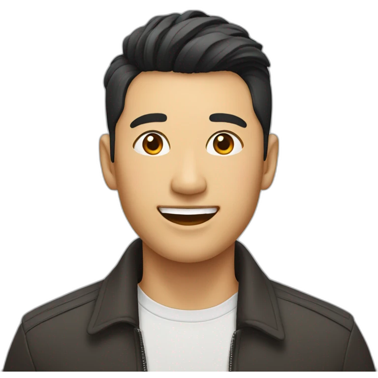 an asia man has undercut hairstyle, smiling emoji