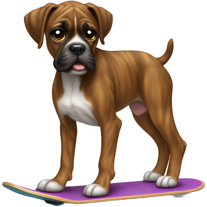 Brindle boxer puppy riding a skateboard emoji
