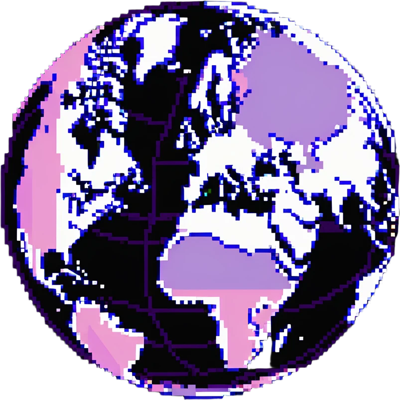 world globe with a connected network, purple and light pink colors emoji