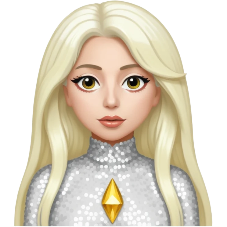 Lady Gaga with long platinum blonde hair, white sequin outfit emoji