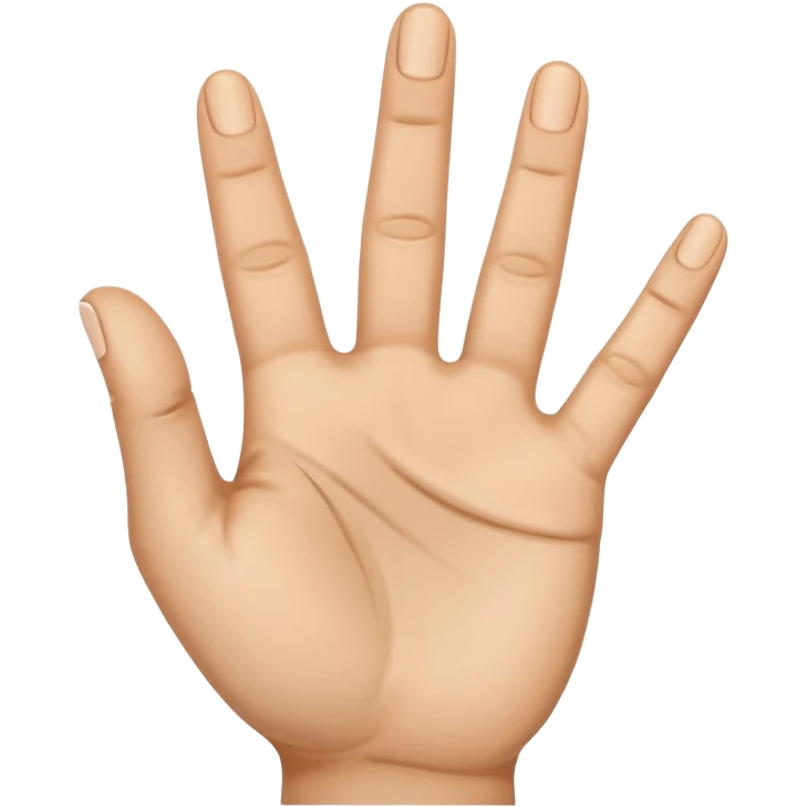 A simple emoji-style illustration of a human hand with four fingers raised and the thumb folded down across the palm. Front-facing hand emoji