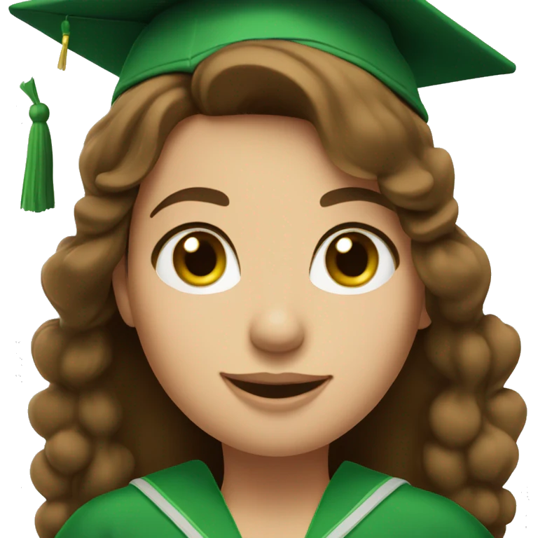 brown hair girl with green eyes and degree hat emoji