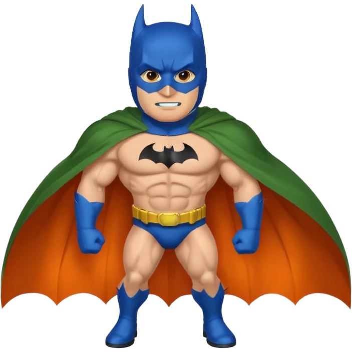 batman emoji with the mask in blue, wings in orange and cloak in green emoji