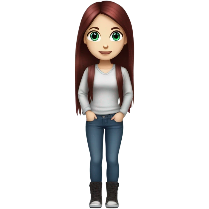 Beautiful girl, dark red hair, straight hair，long hair, blue eyes emoji