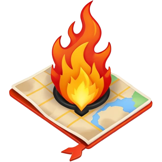 A map location pin marker on fire with flames coming out the top emoji