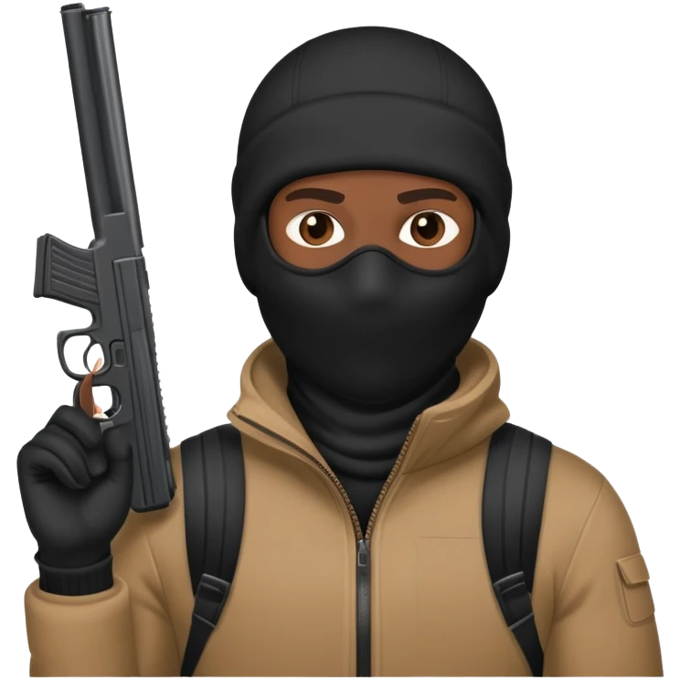 Black thug with a ski mask and a gun emoji