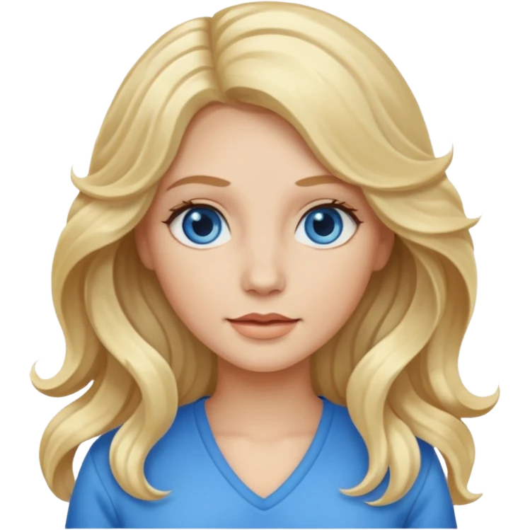White female with long blonde wavy hair and blue eyes emoji
