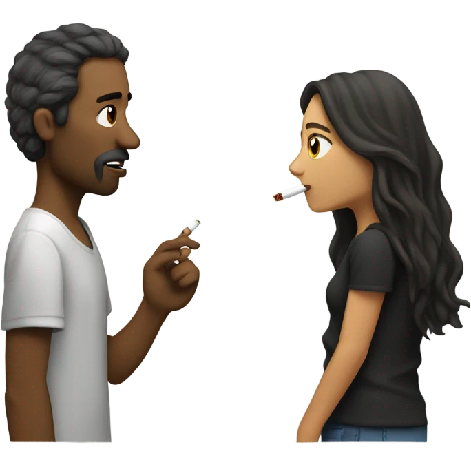 half white half mexican girl with long hair smoking a cigarette with a white homeless man as they chat emoji