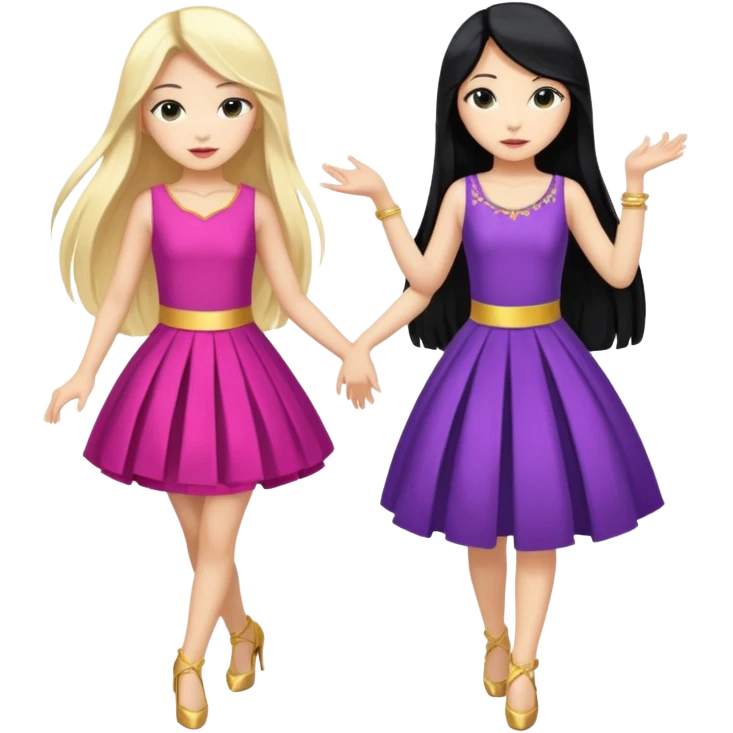 aisan girl with long black and white girl with blonde hair together going to dance at the club emoji