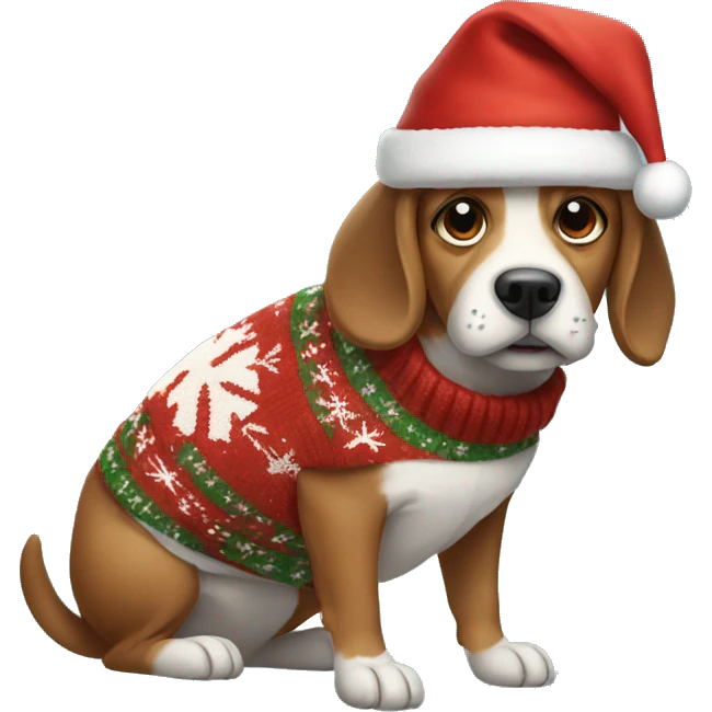dog with christmas hat and sweater emoji
