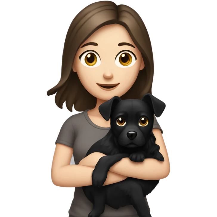 Brunette white girl holding black dog emoji