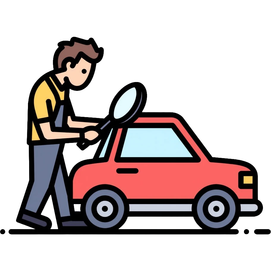 car inspection, mechanic examining vehicle with magnifying glass emoji