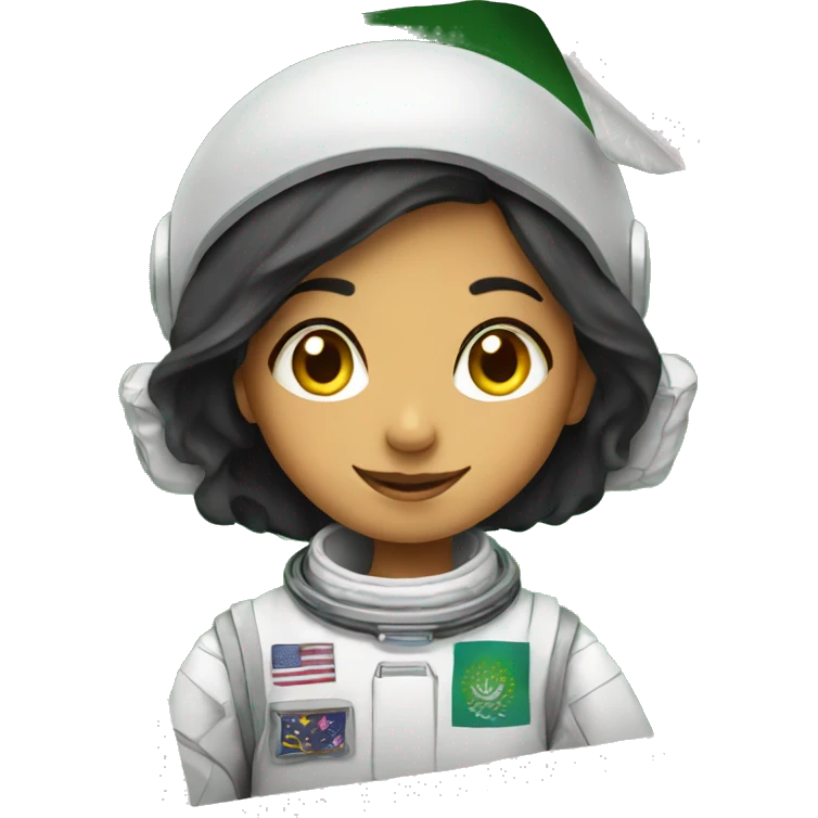 Saudi girl astronaut holding paper emoji