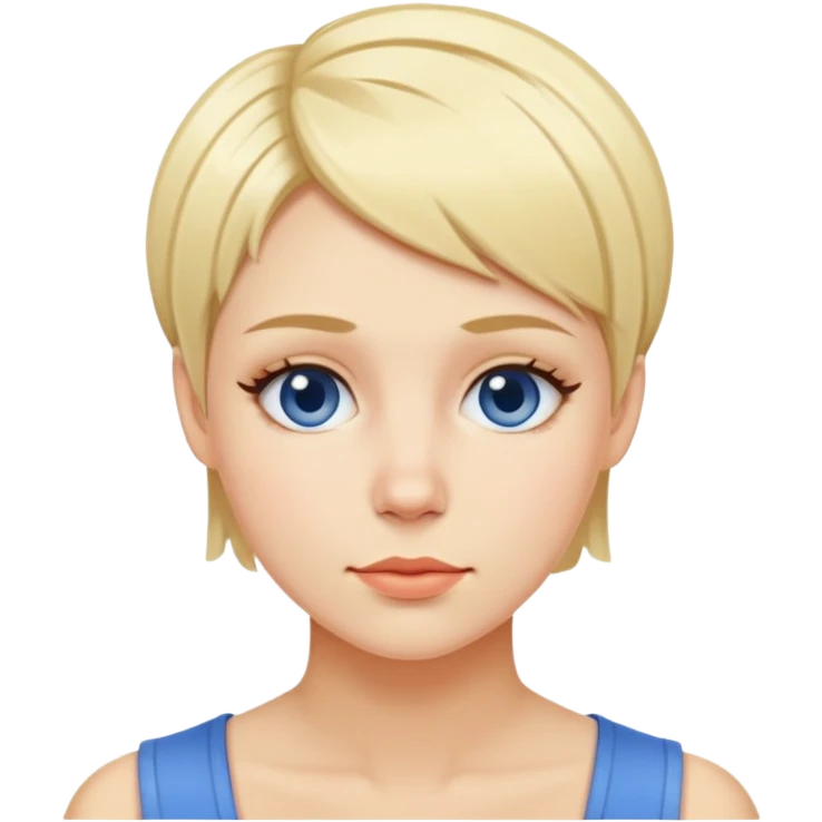 Mujer rubia, con mechones azules, como de piel blanca cabello muy corto y sonrojada  emoji