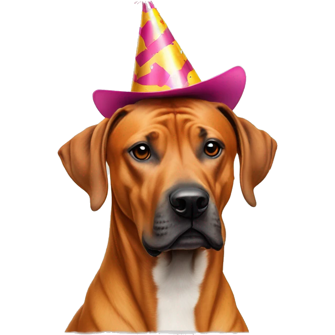 Rhodesian  ridgeback crossed with a staffy with a party hat emoji