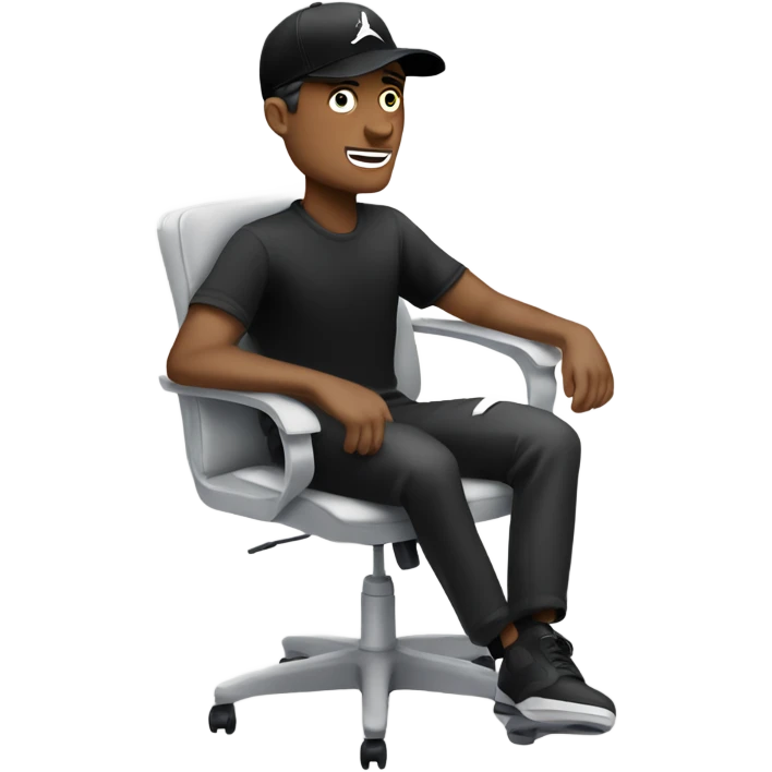 White guy in black Nike hat sitting in a office chair with feet up emoji