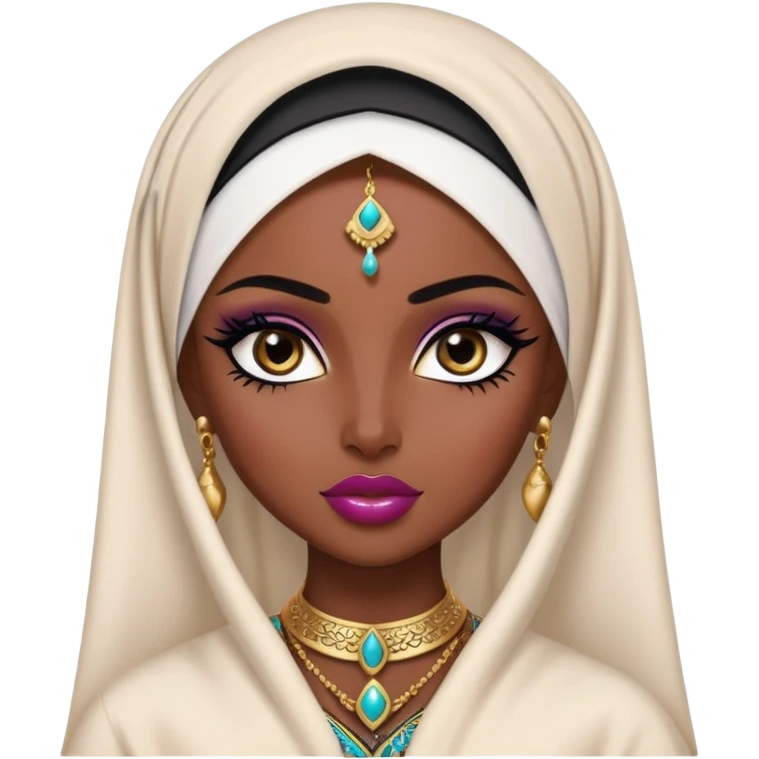 arabian, pretty lips, arabian clothes, dark skin,  dark bl, pretty bratz baddie, black eyeliner emoji