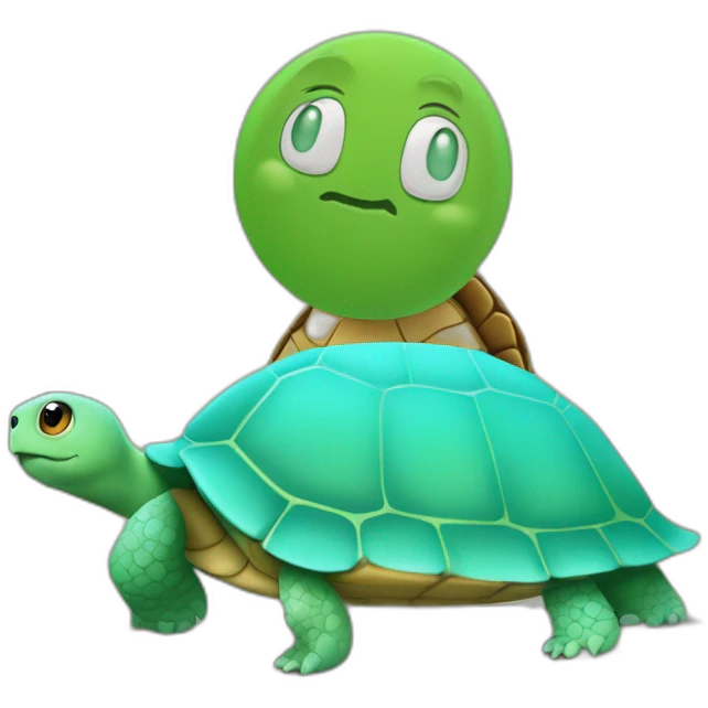 Une tortue sur un autre emoji