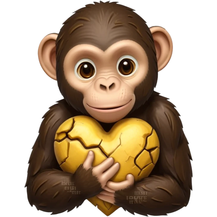 chimpanzee named Chimpanzini Bananaini hugging a cracked heart looking determined to fix it, emoji style emoji