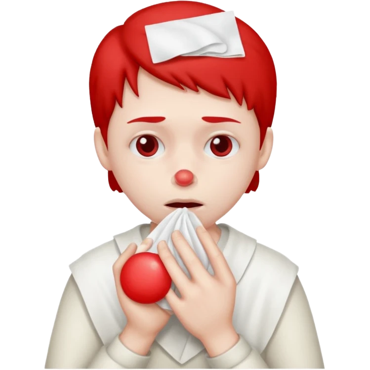 sick person with tissue on nose, fever and red nose. emoji