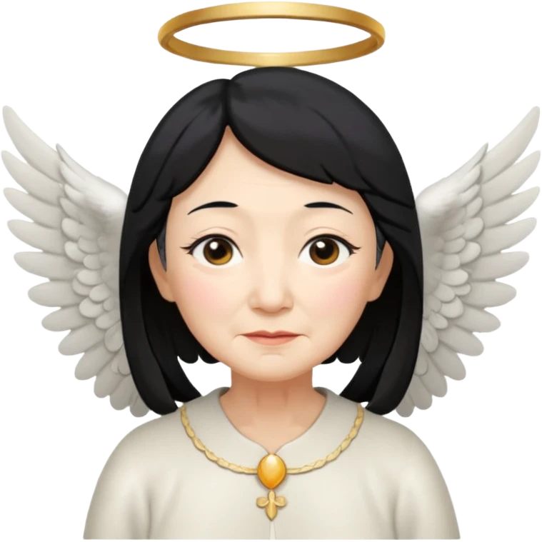 Angel Old Lady with wings black hair asian eyes emoji
