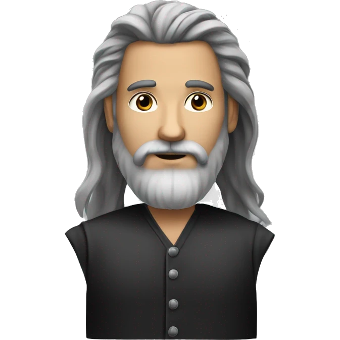 Homme long cheveux noir longue barbe noir et grise emoji