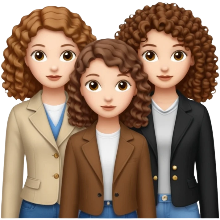 3 white girls, all of off this with brown hair but one whit straight one whit curly and one whit very curly(aesthetic)and chic clothes y2k, this girl have around 14 years, remember one girl does have straight hair  emoji