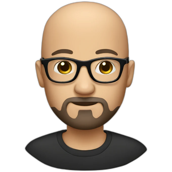 Almost bald head, beard, glasses with black frames and transparent glasses emoji
